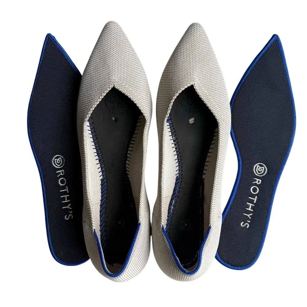 Rothy's The Point Pointed Toe Knit Ballet Flats Linen / Birdseye Gray Size 9